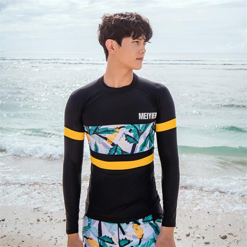 MEIYIER korean rashguard man plus size 3XL surfer clothing mens rash guard swim shirts top+pant+short surf suit