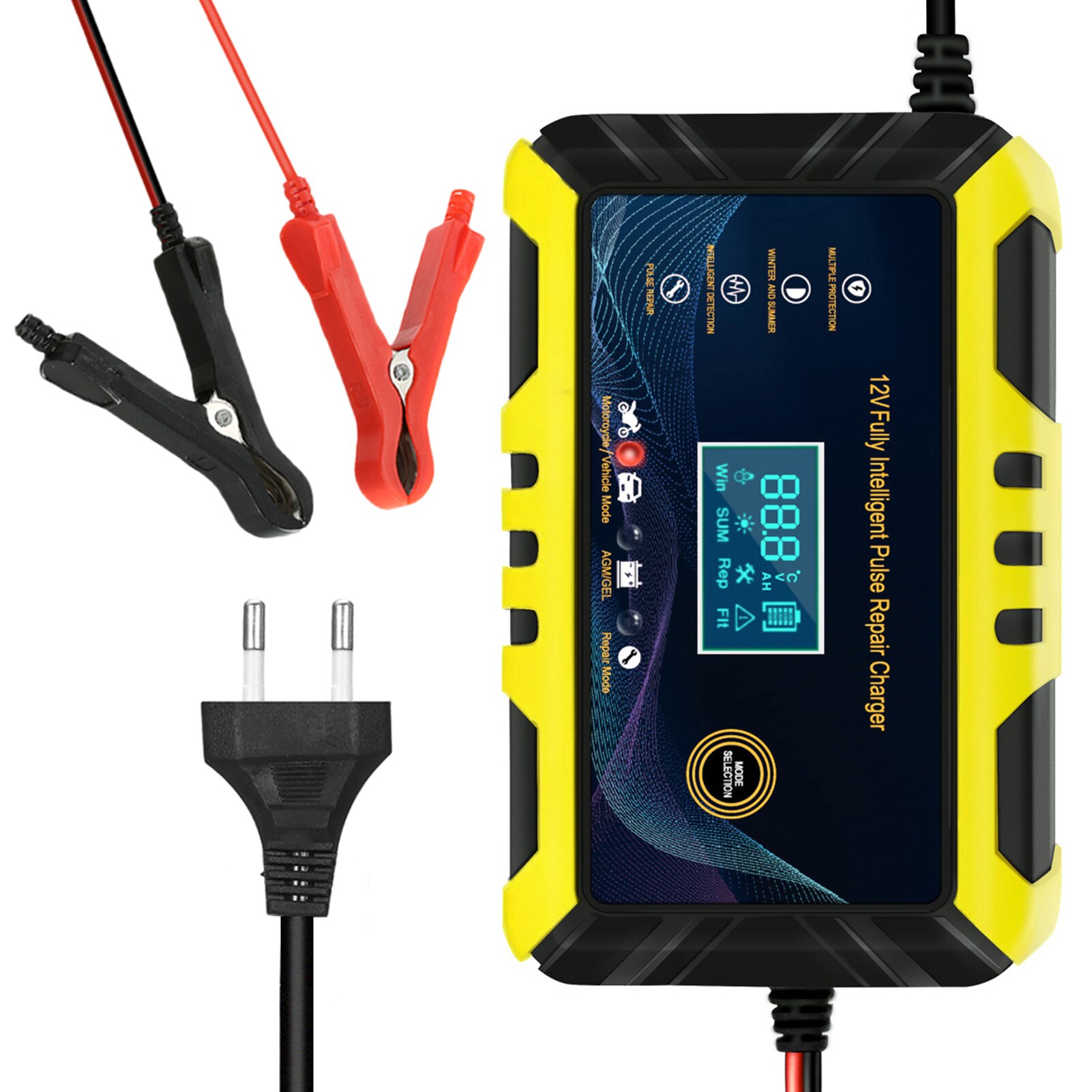 12V 6A Full Automatic Car Battery Charger Pulse Repairing Charger Motorcycle &amp; Car AGM GEL WET Lead Acid Battery Charger: EU PLUG