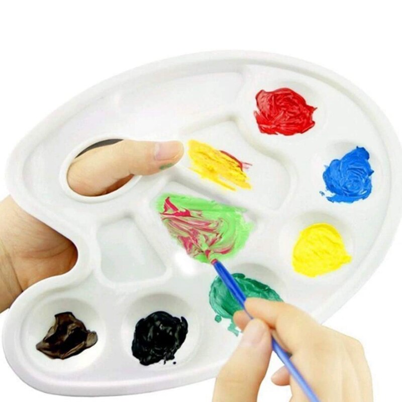 12 Pieces Plastic Watercolor Oil Palette Painting Tray with Hand Shank 6 Round Wells and 4 Rectangular Wells, White