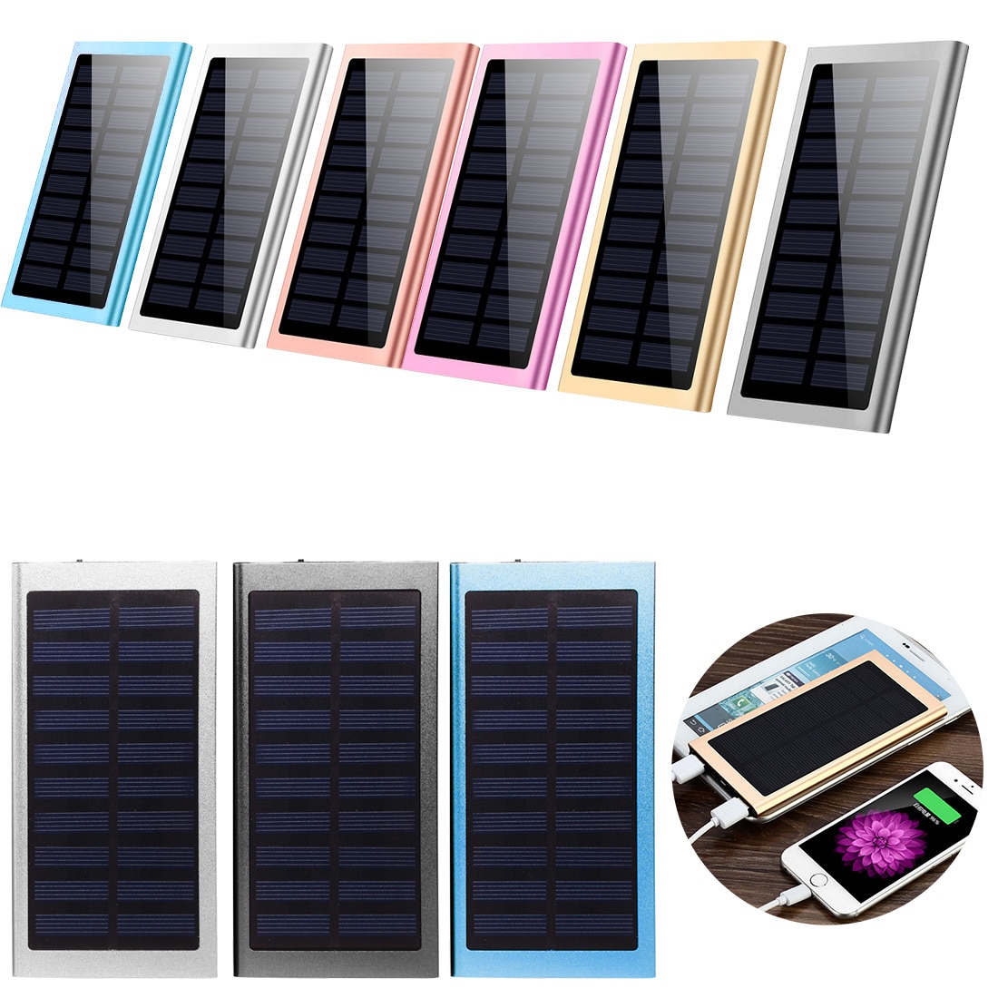 Solar Power Bank 20000mAh Dual USB Output Ultra-dunne Zonne Mobiele Power Externe Polymeer Batterij Oplader Outdoor Licht powerbank