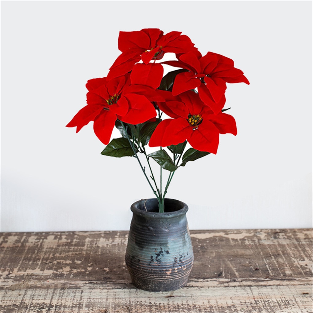Artificial Poinsettia Flower Big Red Flowers Head Bouquet Red Poinsettia Bushes Bouquets Christmas Tree Ornaments