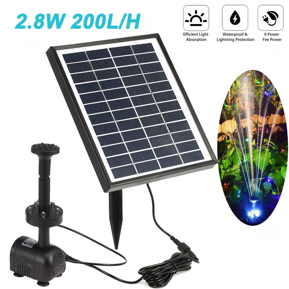 2.8 W LED Solar Water Pump Standing Submersible Water Fountain for Pond Pool Aquarium Fountains Spout Garden Patio