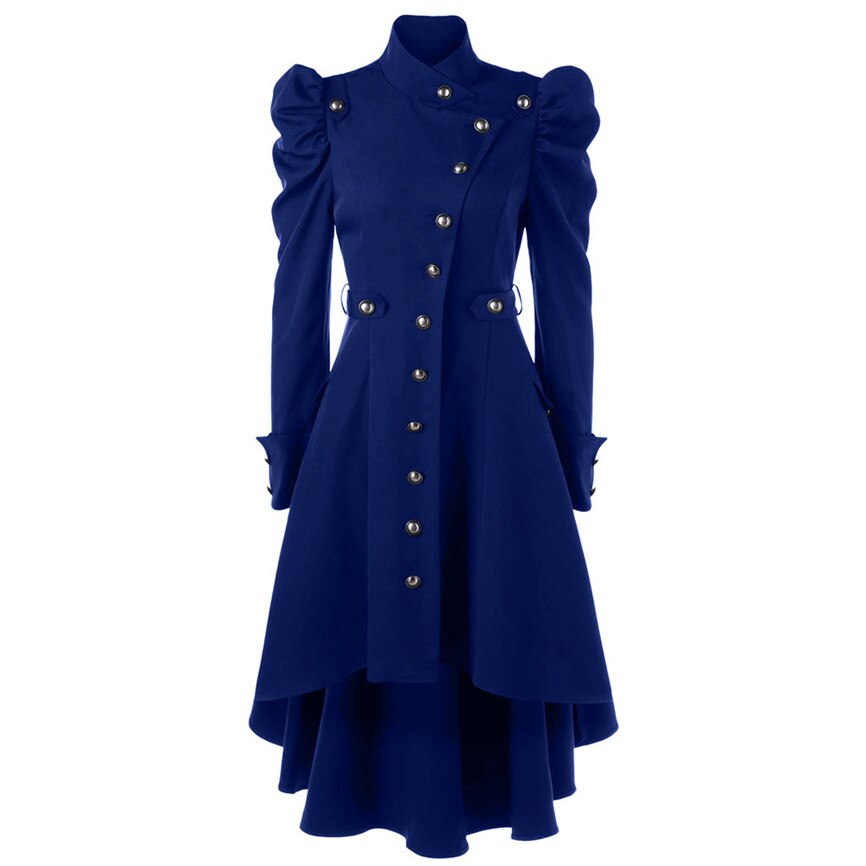 Kappa dam vintage steampunk lång kappa gotisk överrock dam retro jacka lyxmärke laxstjärtsväst femme: Blå / L