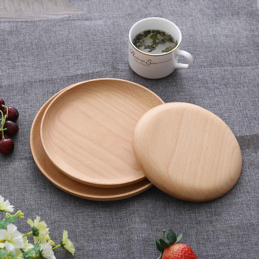 Platos de madera de haya redondos antideslizantes para desayuno, bandeja para tortitas, bandeja para aperitivos, soporte para fruta, madera sólida rota, Dishe