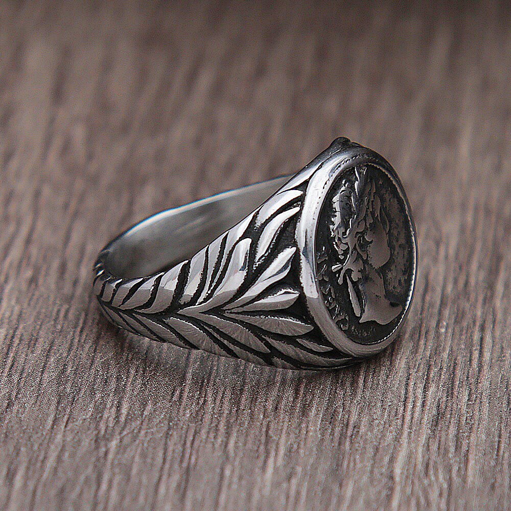 Anillos Vintage de César del Imperio Romano para hombre, anillos de acero inoxidable de Color plateado/dorado con cabeza de César, joyería de