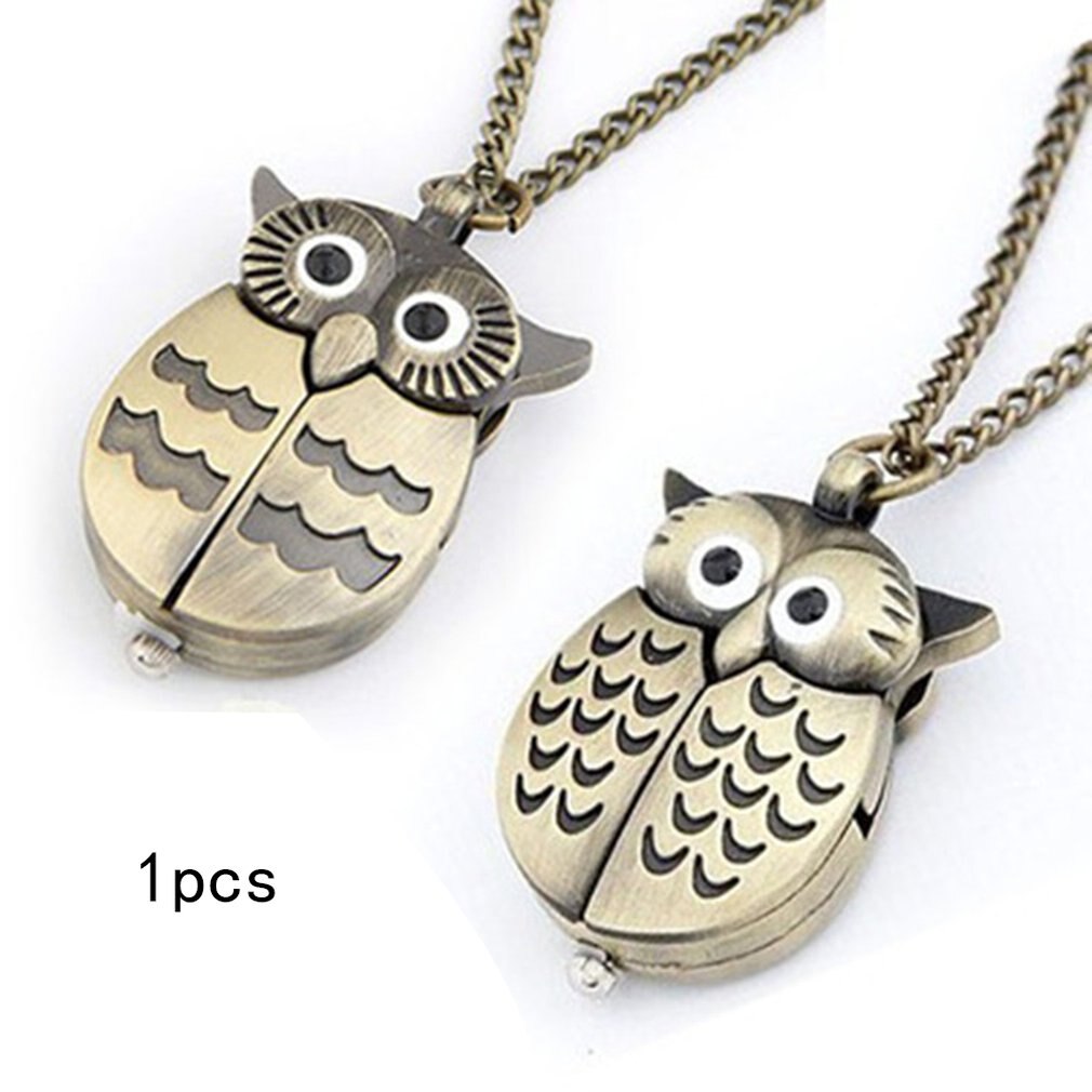 Bronze Owl Pocket Watch Flipping Pocket Watch Quartz Watch Hanging Table Decoration