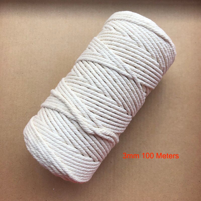 1/2/3/4/5/6/8/10mm de diámetro cuerda de algodón Beige duradera cuerda trenzada artesanía Cordón de macramé DIY textil del hogar atar hilo de muchas tallas: 3mm x 100m