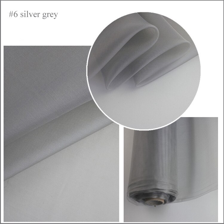 100cm*140cm hvid sort silke gaze stiv brudekjole materiale rent silke mesh: 6 sølvgrå