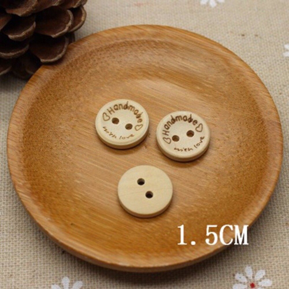 100 X Wooden "Handmade Love" Buttons Crafting Sewing Closures Connectors