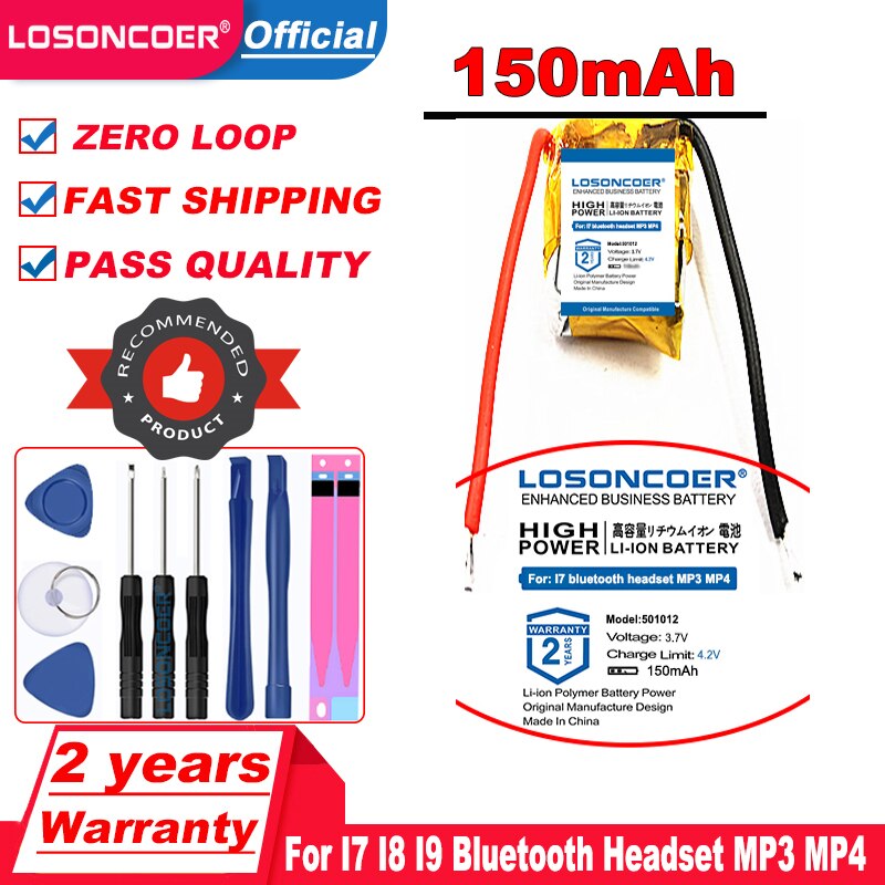 LOSONCOER-batería para auriculares I7 I8 I9, 150mAh, 401012, 051012, Bluetooth, MP3, MP4, Herramientas sin batería