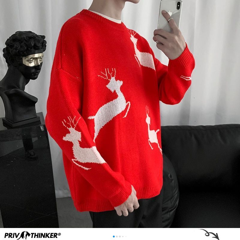 Privathinker herr älgstickade tröjor höst herrtröjor 2 färger man streetwear herrkläder