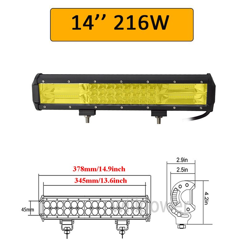 Auxtings 20 Inch Yellow Led 4x4 Offroad Light Bar For 4WD Trucks SUV ATV Trailer Beams Amber Work Driving Lights Fog Lamp