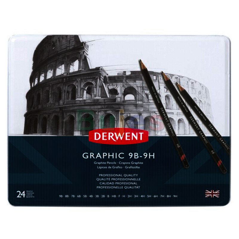 Derwent Grafische Tekening Potloden, Medium, Metalen Tin, Schetsen Potloden, Houtskool Potlood Kunst Levert, art Potloden Graphite
