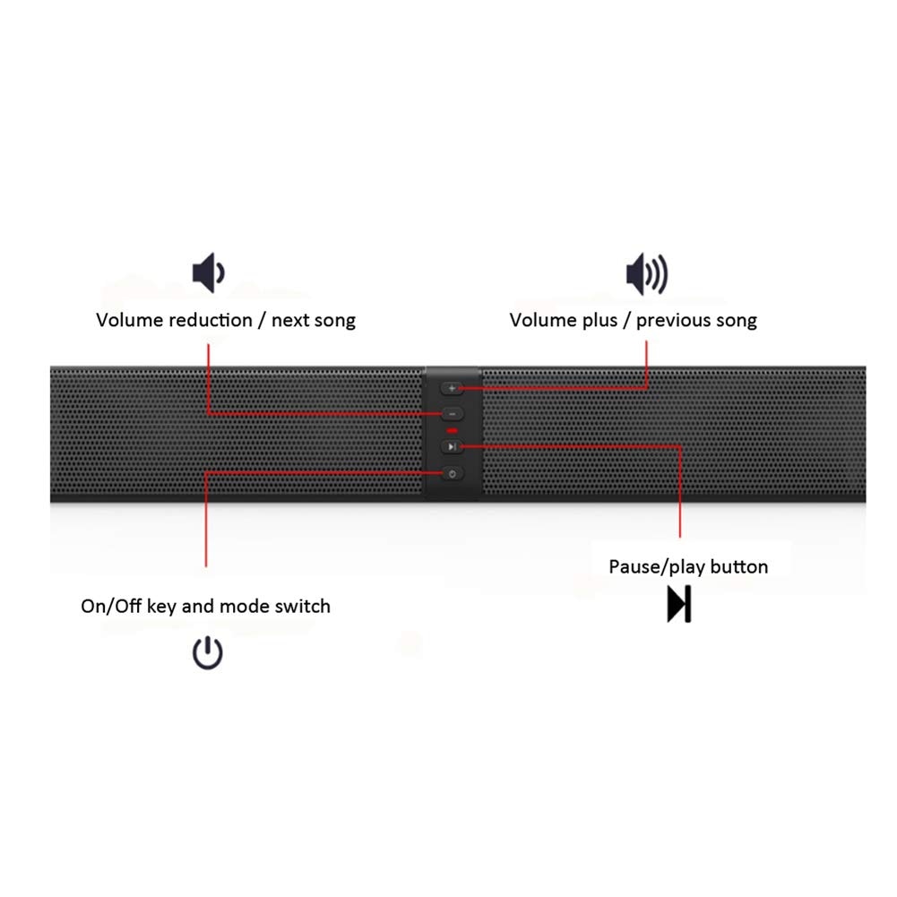 Blue Tooth Speaker 20W Soundbar with 4 Full Range Speakers Home Theater Surround Multifunction Foldable for TV/PC Smartphone