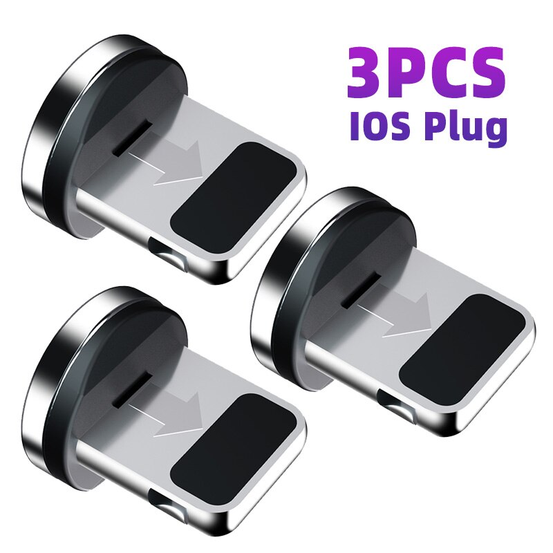 Ronde Magnetische Kabel Plug Type C Micro Usb C 8 Pin Stekkers Snelle Opladen Adapter Telefoon Microusb Type-C magneet Lader Stof Plug: 3Pcs iOS Plug