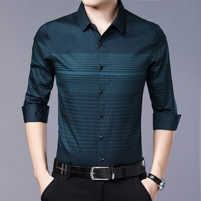 Miacawor originale fritidsskjorter herre stripet skjorte slank passe camisa hombre helermet camisa masculina herreklær  c497: Grønn / Asiatisk 3xl
