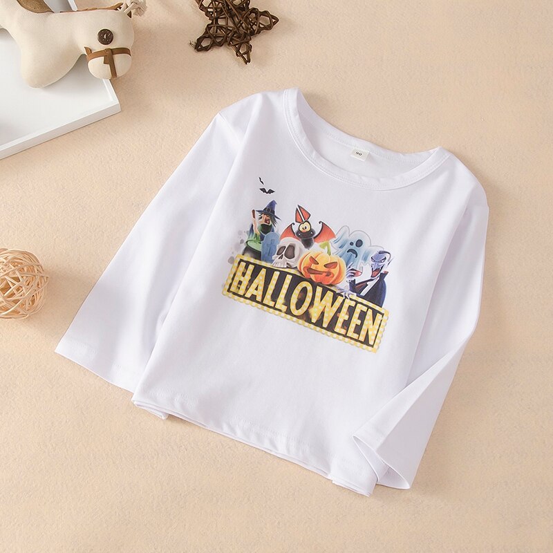 Hipac 2-6T Kids Lange Mouw Tops Halloween T-shirt Jongens Meisjes Pompoen Print Kinderen Kostuum Tollder kleding Kindje Tees: 130