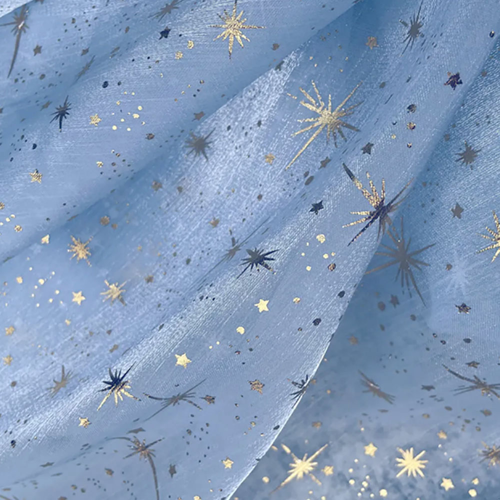 Bronserende skinnende krepp organza-stoff til damefestkjole i metervare glitter stjernemåne paljettnettgarn til diy-håndverk