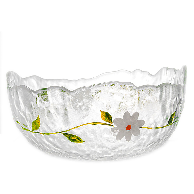 Cool Summer Hammer Mesh Glass Fruit Daisy Plate Salad Bowl Hand-painted Glass Tableware Dinner Set Plates and Dishes