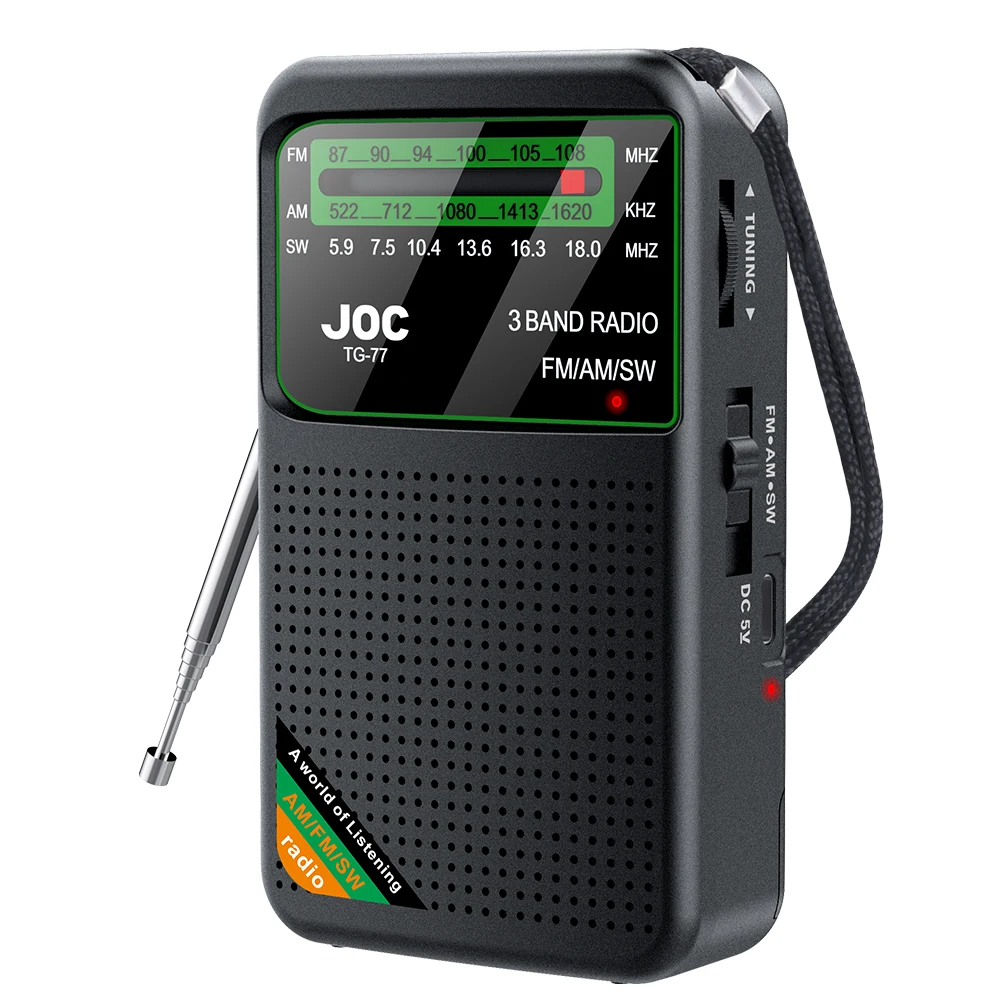 Portable Radio AM/FM/SW Pocket Radio with Rechargeable Battery Built-in Speaker with HD Display Screen Mini FM Receiver Radios: black