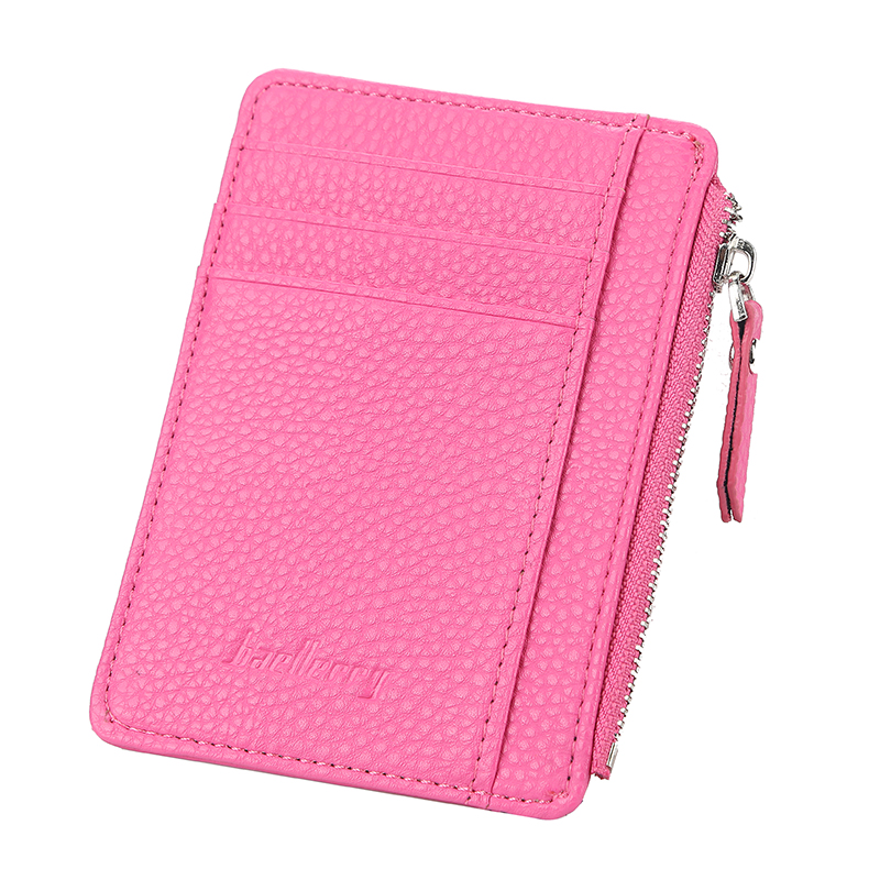 Porta tarjetas de identificación Mini, novedad, titular de la tarjeta de crédito empresarial, de piel sintética, estuche delgado para tarjetas bancarias, organizador, BILLETERA, cremallera, Unisex: rose red