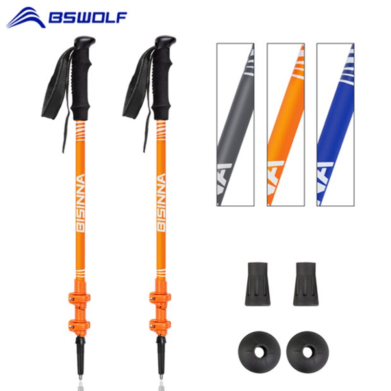 Bswolf 2 stk/parti vandrestave anti-chok spadserestokke teleskopiske alpenstock vandrestokke med gummispidsbeskyttere