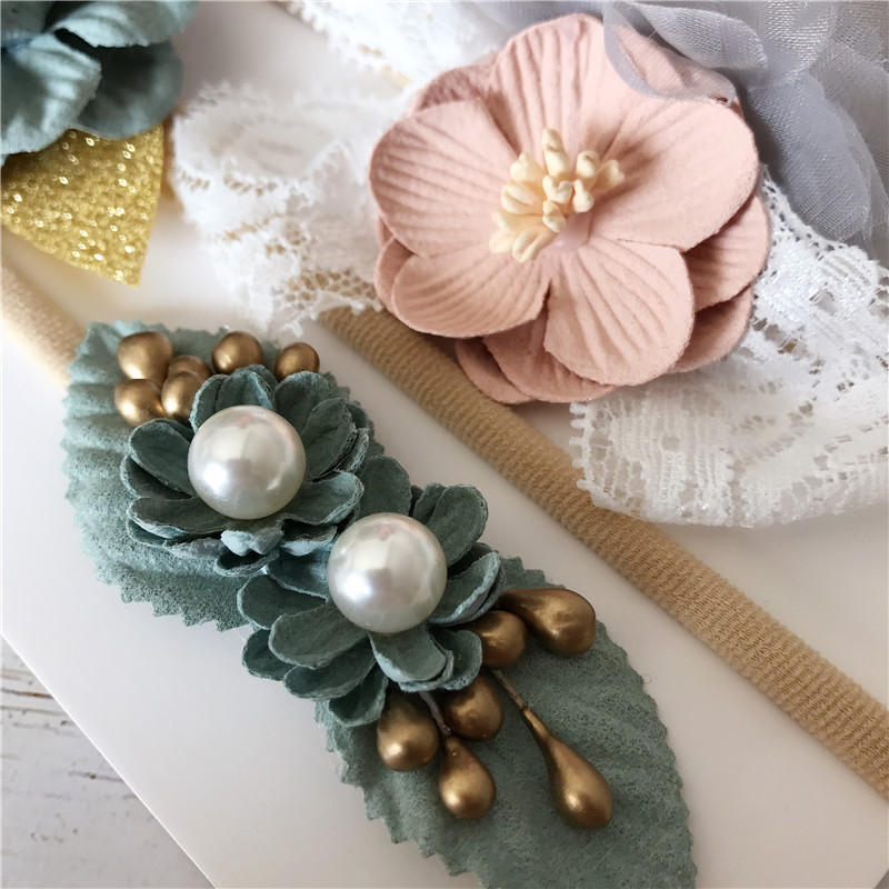 Balleenshiy-Diadema de hecha a mano con flor para niña, banda elástica cabello de nailon, tocado para bebé, accesorios para el cabello para niña pequeña