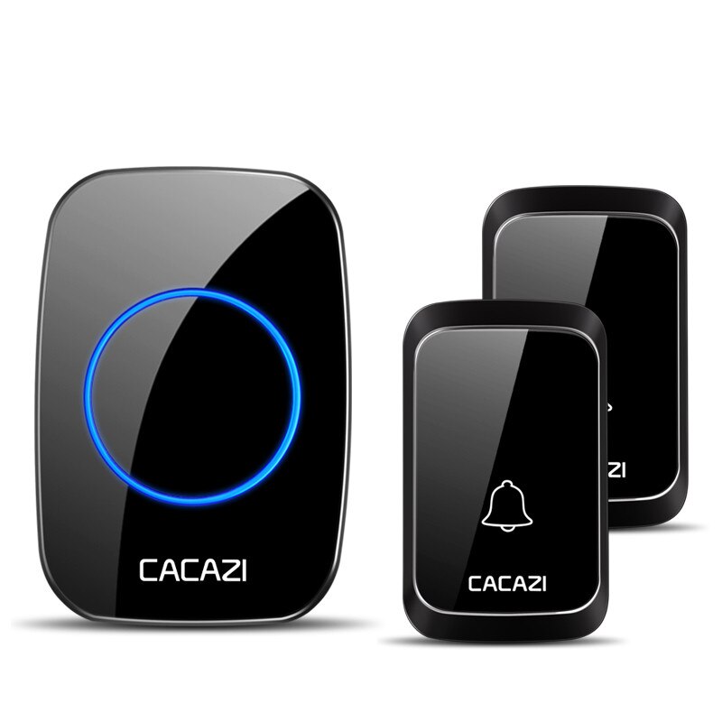 CACAZI Waterproof Wireless Doorbell DC battery-operated 300M Remote Home Cordless Doorbell 1 2 Button x 1 2 3 Receiver Chime: Black2x1