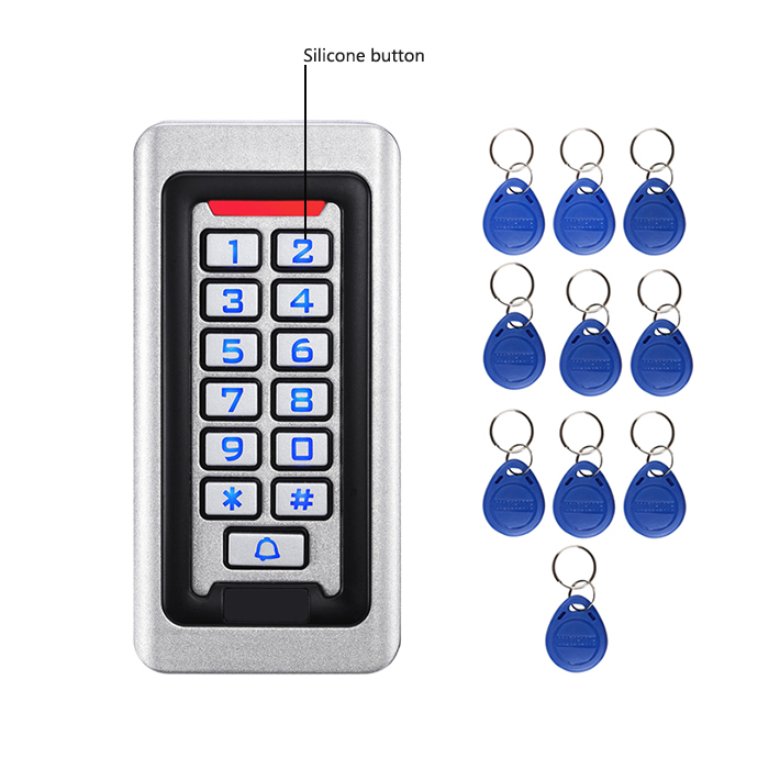 2000Users Metal Stainless Steel RFID Access Control Keypad IP68 Waterproof Outdoors Card Reader Security 12V/24V DC and AC: Silicone button