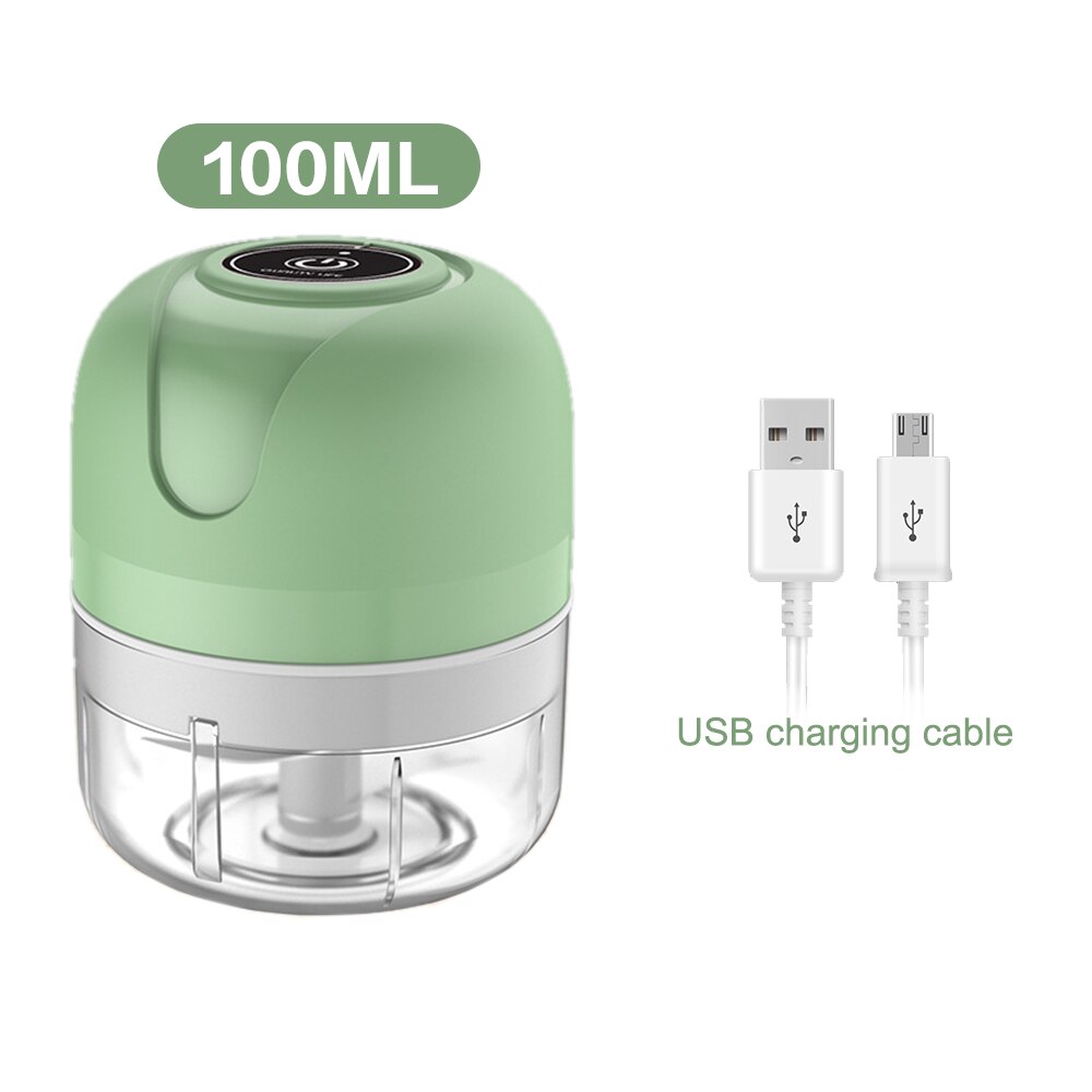 100/250mL Mini Electric Garlic Chopper USB Meat Grinder Garlic Masher Machine Sturdy Durable Vegetable Crusher Kitchen Tool: 100ml green