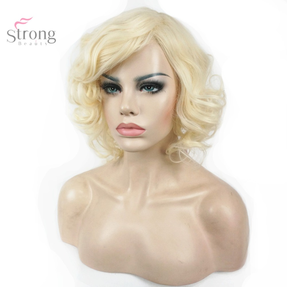StrongBeauty vrouwen Pruik Blonde Korte Krullend Haar Synthetische Volledige Pruiken