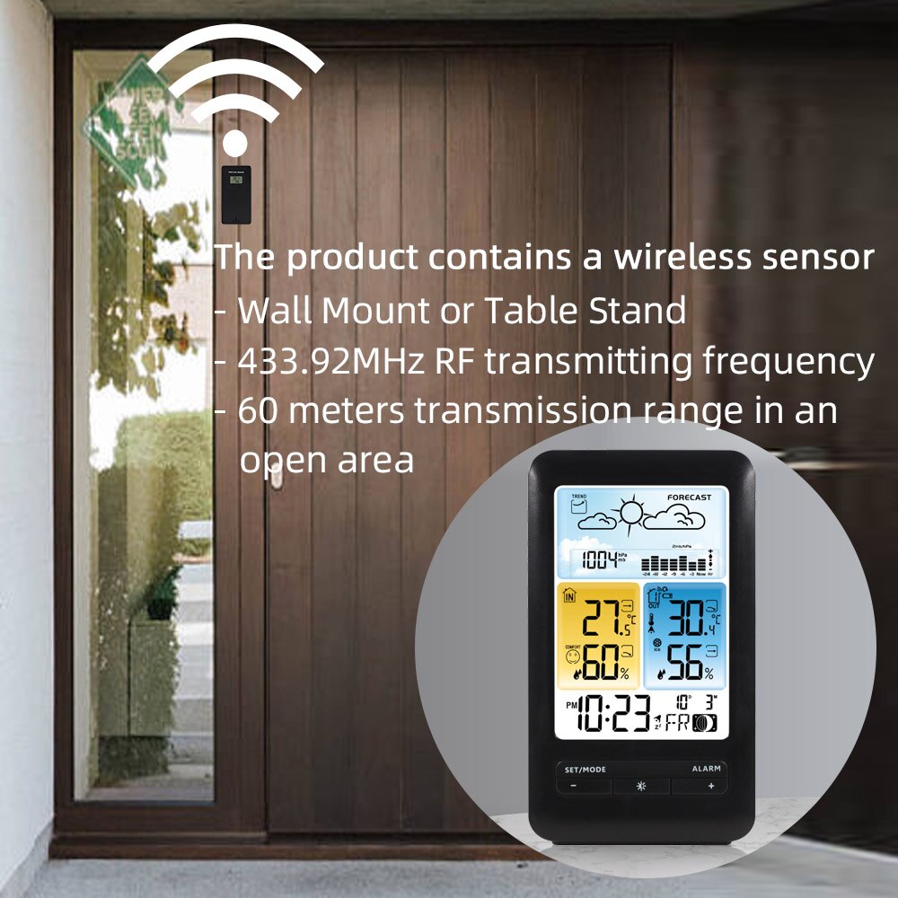 FanJu Digital Alarm Clock Weather Station Temperature Humidity Meter Barometor with Wireless Outdoor Sensor FJ3395D