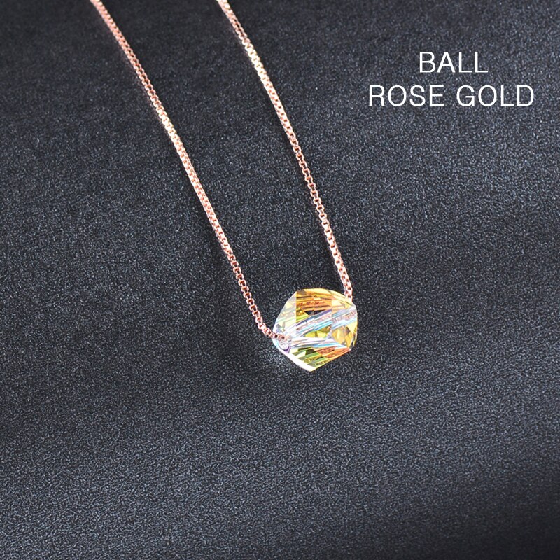 Sinleery brilho estrela cubo bola lágrima cristal colar rosa ouro cor prata gargantilha corrente feminino acessórios jóias xl042 ssa: BALL-rose gold