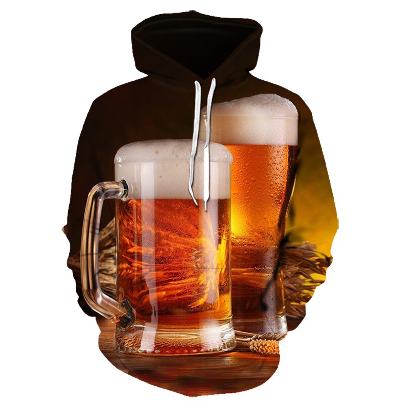 Sudadera con capucha y estampado de cerveza 3D para hombre, ropa deportiva a la , amarilla, de manga larga, para otoño, novedad