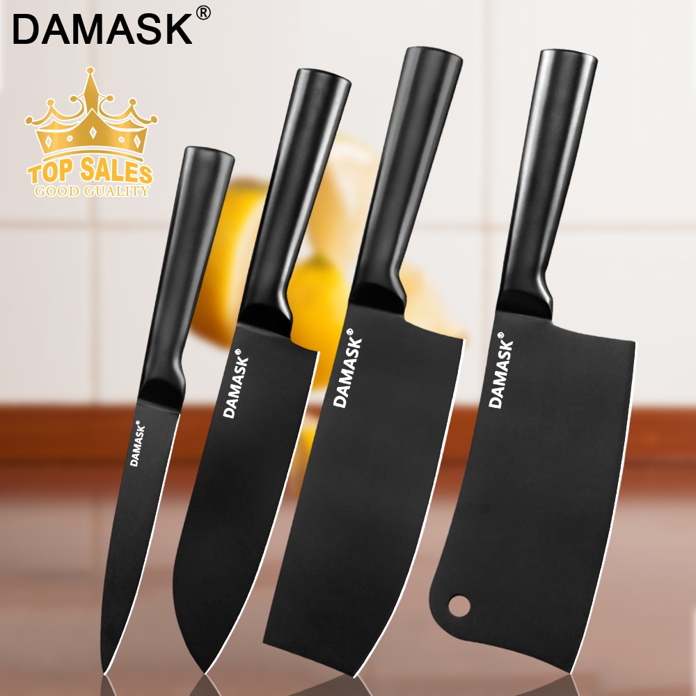 damask kokk kjøkkenkniv rustfritt stål kniv santoku hakking nakiri verktøy kjøttøks ikke-pinne svart matlaging tilbehør