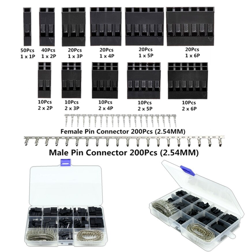 620Pcs Dupont Connector 2.54mm, Dupont Cable Jumper Wire Pin Header Housing Kit, Male Crimp Pins+Female Pin Terminal Connector