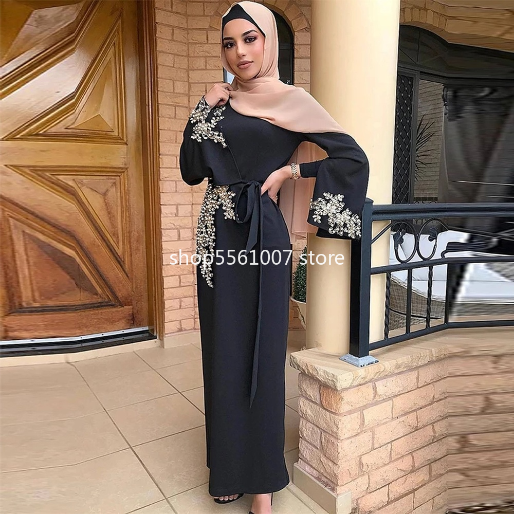 Abaya-Robe musulmane en dentelle perlée pour femme, caftan de Dubaï et de Turquie, vêtements islamiques, 2023
