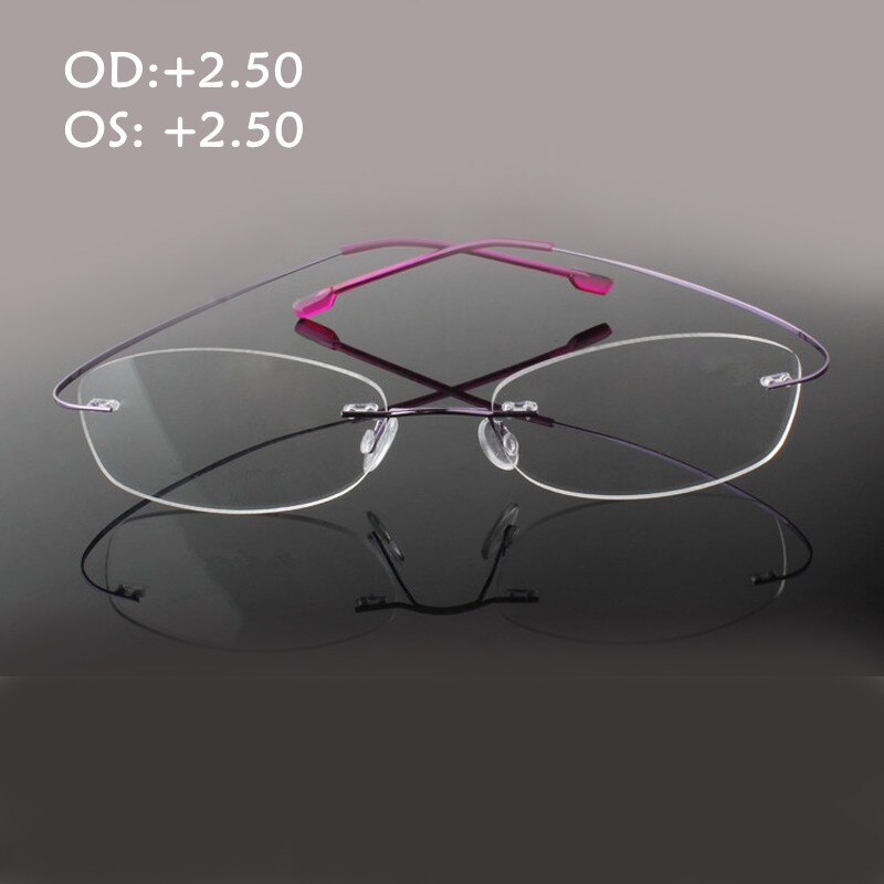 Rimelss Edelstahl flexibel Brillen Rezept Brillen Presbyopie Hyperopie Weit-kurzsichtig Lesebrille Festigkeit: Violett Plus 250