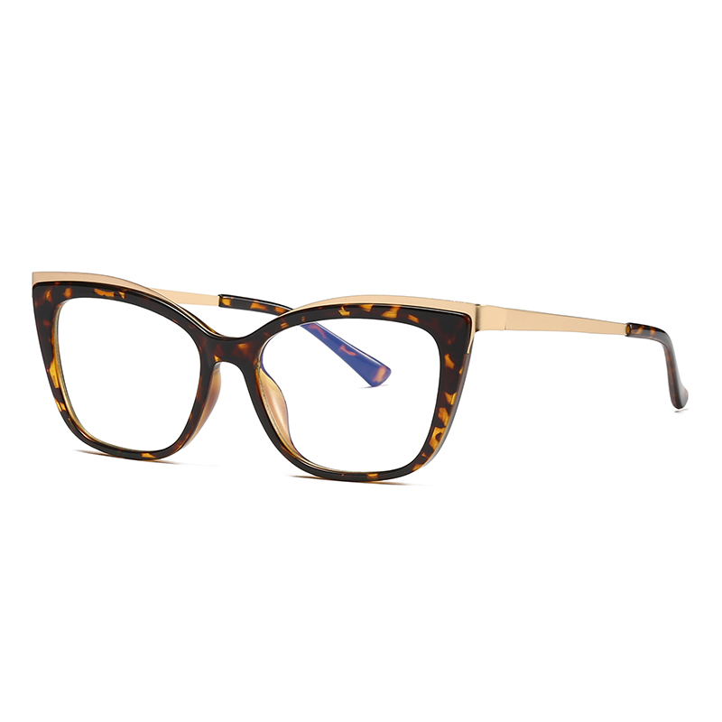 Women Cat Eye Glasses Frame Optical Eyewear Woman Female Full Rim Plastic Front Rim and Alloy Temple Legs: Leopard