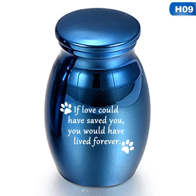 Blauwe as-herdenkingssteen voor huisdieren, liefdeshart, engelen vleugels, mini-urn, as-houder, as-urn, rouwcontainer, pot: H09