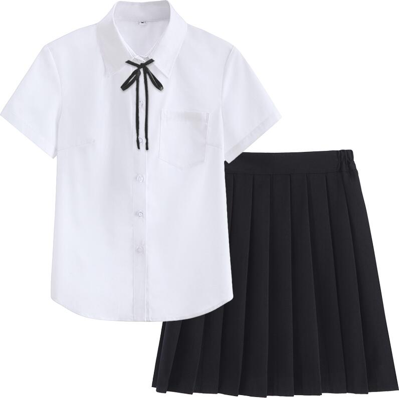 Japanese school uniform JK short-sleeve LOOSE shirt Japan orthodoxy shirt cute POINT SHARP collar pleated skirt SET: BLACK SHORT SLEEVE / S