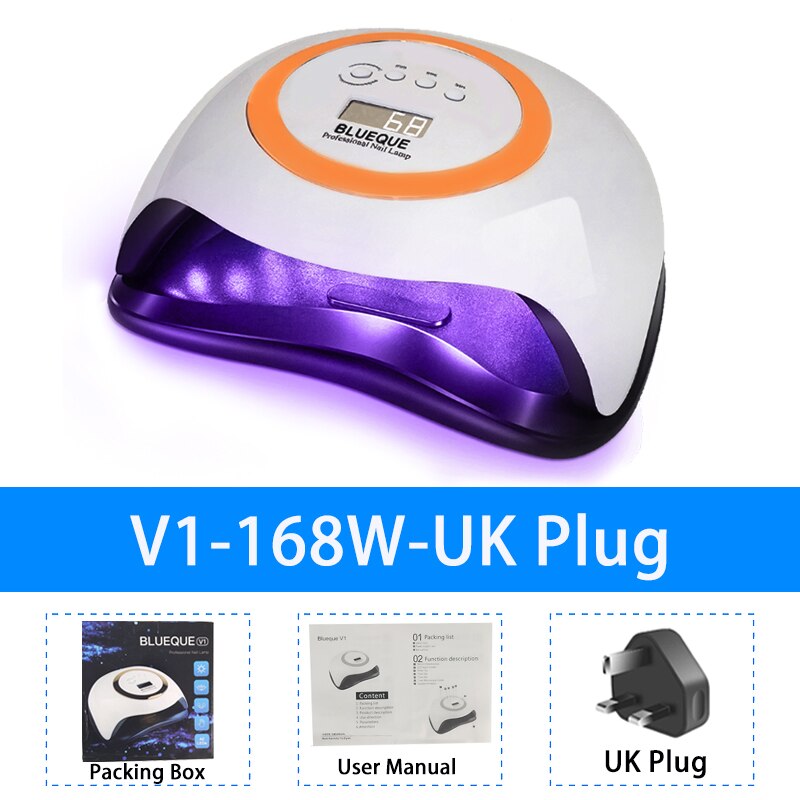 SUN V1-Lámpara LED UV de secado rápido para uñas, potente lámpara de secado rápido para manicura, 168W: Orange UK Plug