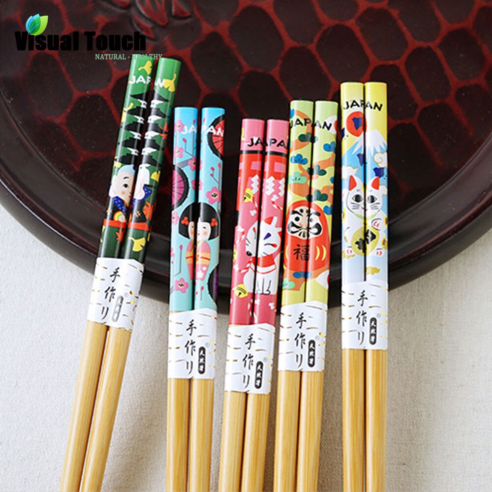 wizualny dotykać maskotka kot naturalny bambus pałeczki wielokrotnego użytku zastawa stołowa jadalnia japońnarty Chopstick Sushi pałeczki robić jedzenia zestaw prezentowy
