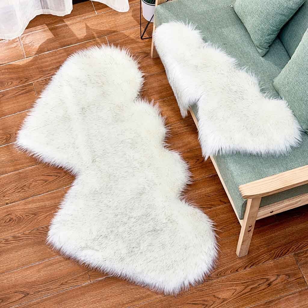 Amour coeur laine fourrure artificielle peau de mouton poilue tapis chambre salon décor rose bleu tapis de sol doux Shaggy tapis: WH / 60 x 120cm