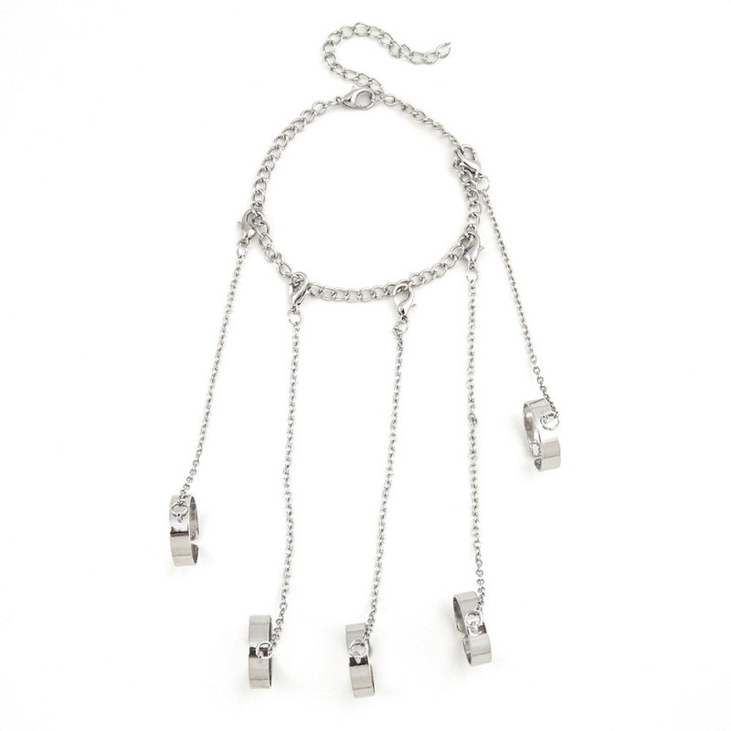 Geometric Silver Color Wrist Bracelet for Men Women Punk Ring Chain Charm Set Couple Jewelry Pulsera Mujer