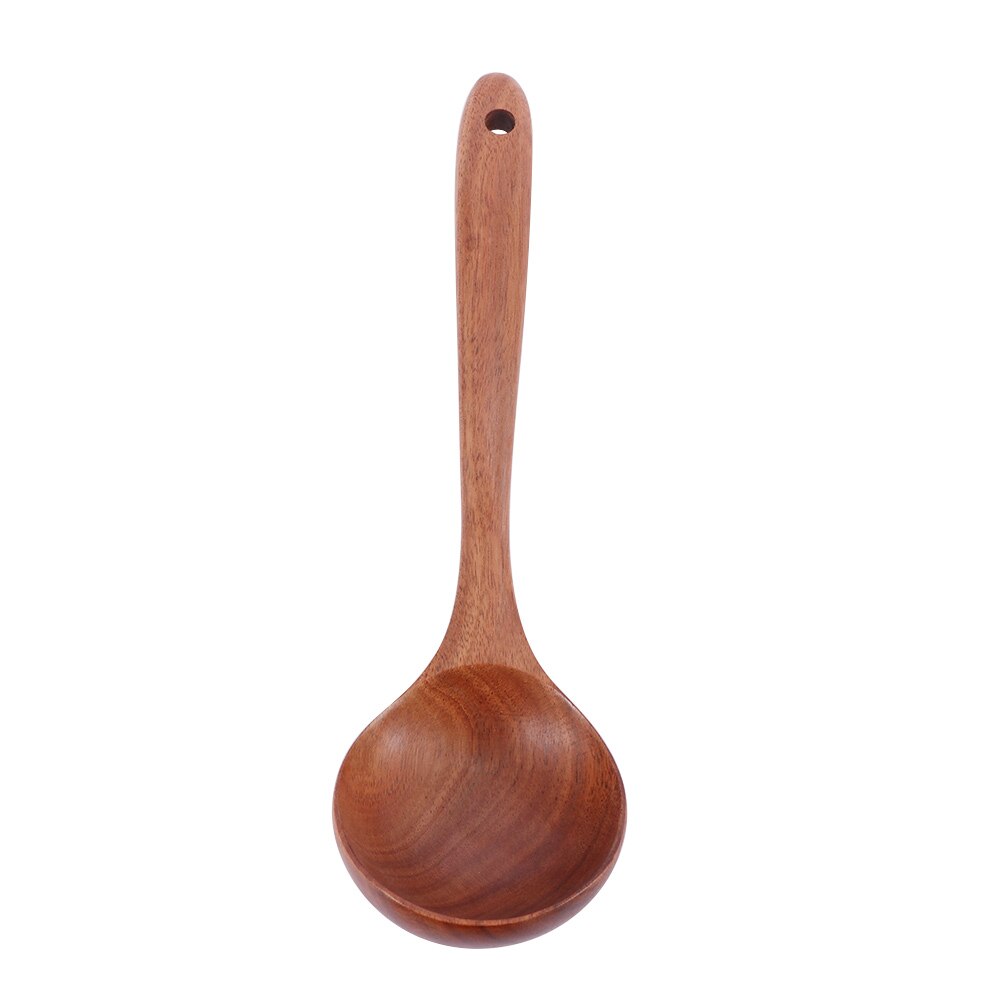 Naturlig tre skje øse ris lang skaft skje suppe matlagingsskje teak dørslag skimmer øse kjøkkenutstyr av tre: C