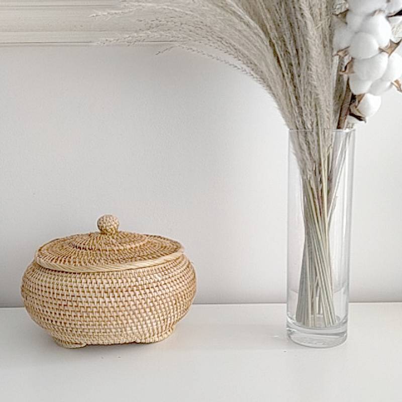 Boîtes rondes en rotin avec couvercle, tissé à la main, plateau en osier polyvalent, panier de rangement de Table à pain, pique-nique 11 pouces panier osier