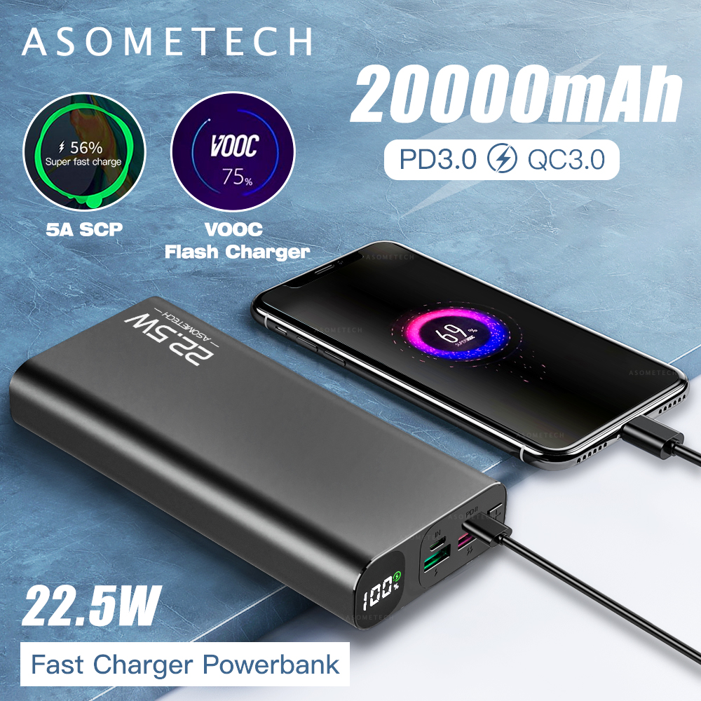 20000mAh Accumulatori E Caricabatterie Di Riserva 22.5W Carica RAPIDA 3.0 5A Powerbank Display Digitale PD VELOCE Caricatore Portatile di Batteria Esterna Super Veloce