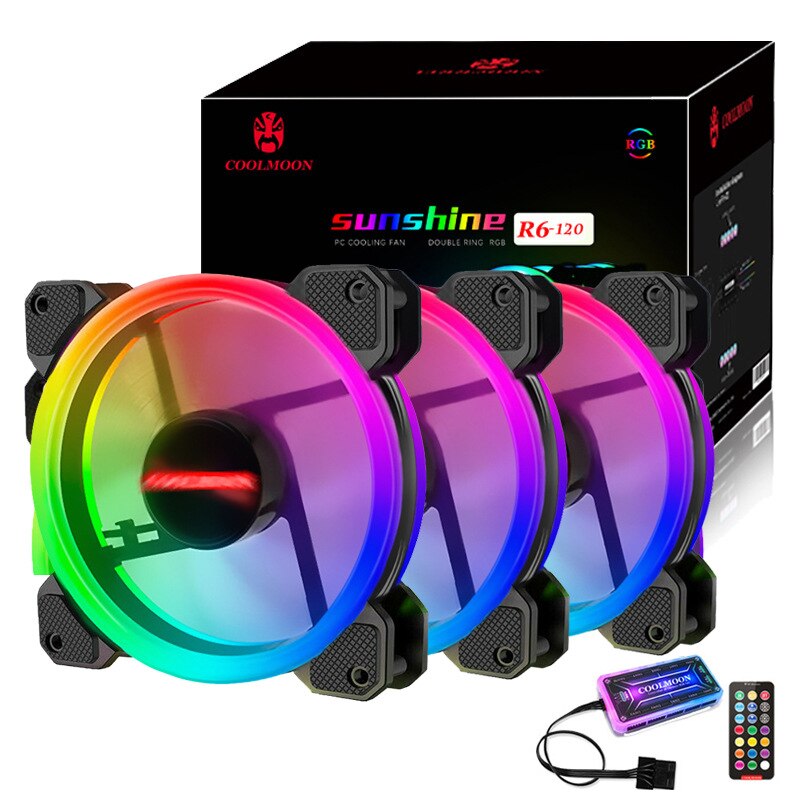 Coolmoon – boîtier de ventilateur RGB pour PC, silencieux, avec télécommande IR, 120mm