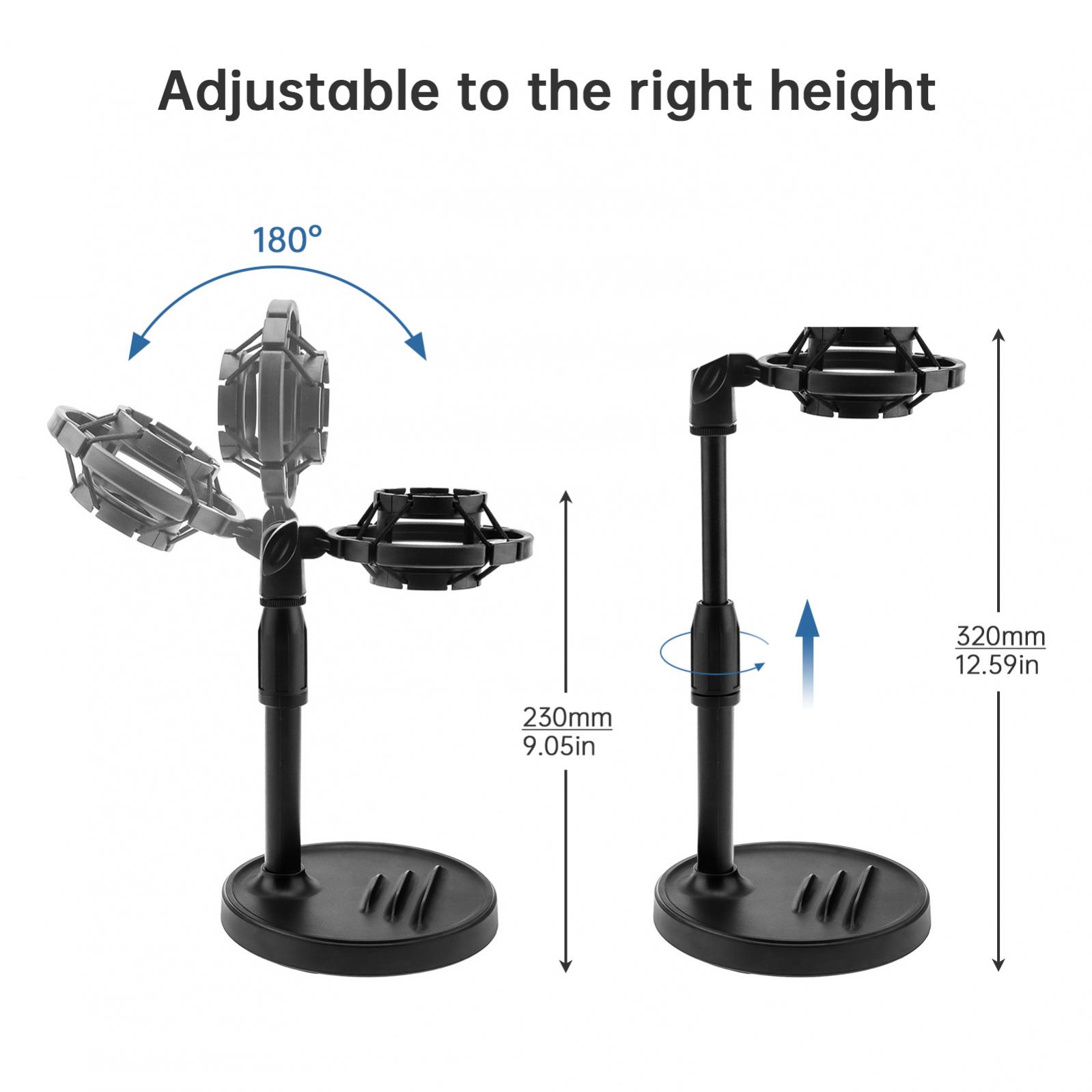 Mic Stand Desk Table with Weighted Base, Pop Filter, Shock Mount, Mic Clip Desktop Microphone Stand with Phone Holder